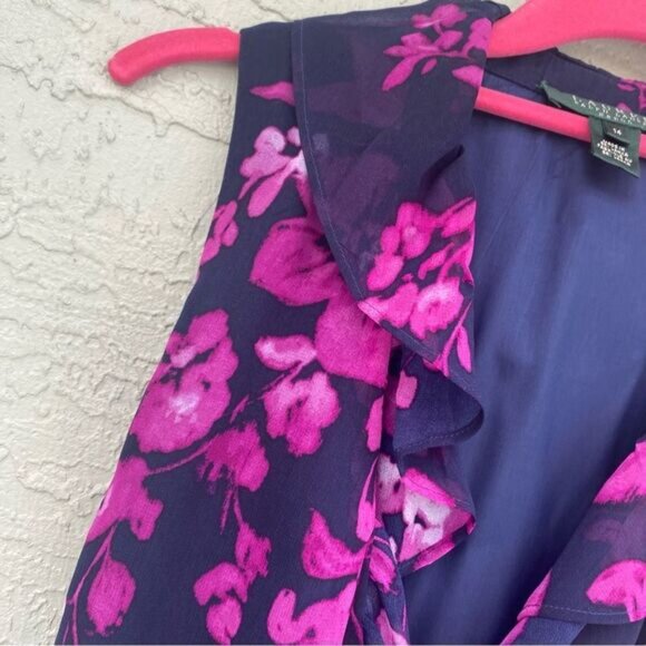 Ralph Lauren Sz 14  Floral Chiffon Ruffled Wrap Dress - Picture 8 of 11